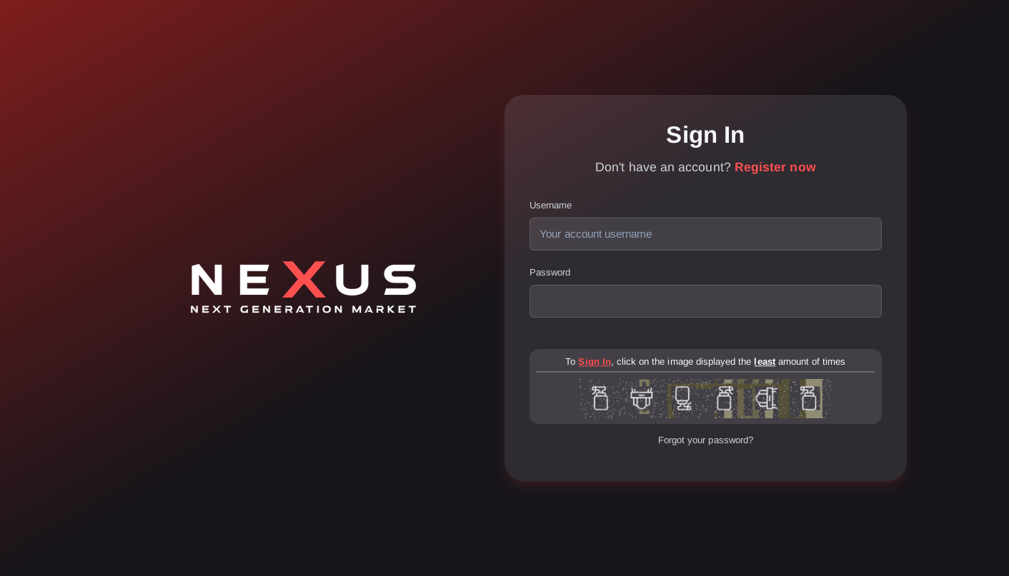 Login Interface of Nexus Marketplace Profile Access