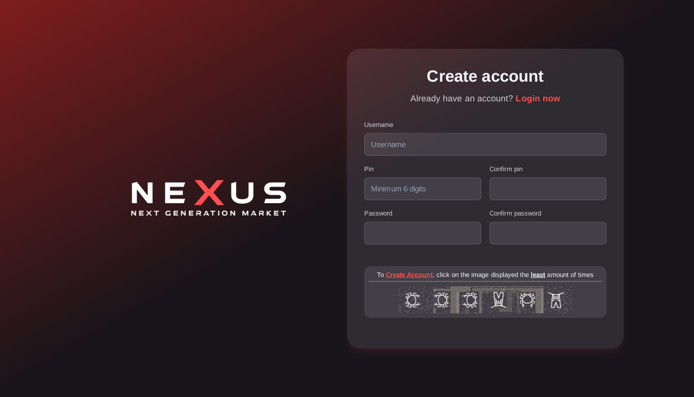 Registration Page of Nexus Market Tor Portal
